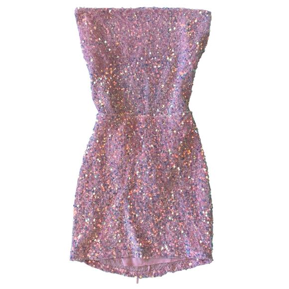 Lucy in the Sky Pink Sequin Mini Dress Criss Cross Back XS - Picture 1 of 4